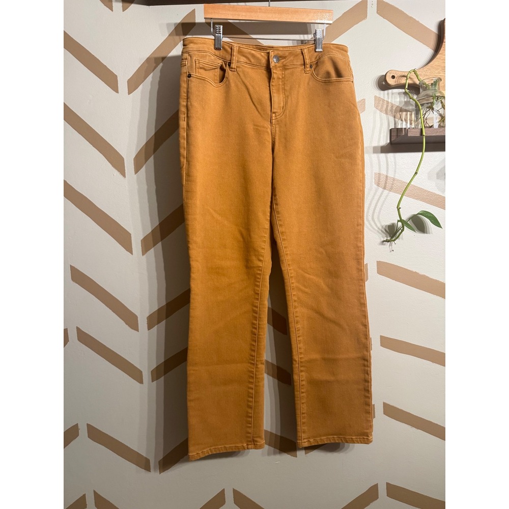 Dressbarn Jeans Women 8 Tan Straight Leg Mid Rise Stretch Denim Mustard